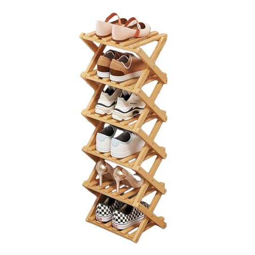 YYW Bamboo Shoe Rack, Foldable Vertical for Entryway, Easy to Assemble | Shoe Storage Organizer, Free Standing Shoe Shelf for Closet, Living Room, Bedroom, Home Entrance, Nature 6 Layers - color: Nature-6 Layers