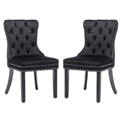 KCC Velvet Dining Chairs Set of 2, Upholstered High-end Tufted Dining Room Chair with Nailhead Back Ring Pull Trim Solid Wood Legs, Nikki Collection Modern Style for Kitchen, Black - color: Black, size: Set of 2