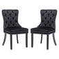 KCC Velvet Dining Chairs Set of 2, Upholstered High-end Tufted Dining Room Chair with Nailhead Back Ring Pull Trim Solid Wood Legs, Nikki Collection Modern Style for Kitchen, Black - color: Black, size: Set of 2