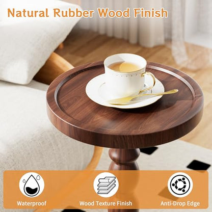 2 Pack Rubber Wood Round Side Table, Solid Wood Small Drink Table for Small Spaces, Modern Accent Tables, End Tables for Living Room, Bedroom and Office (Dark Walnut, 9.4 Inch) - color: Dark Walnut - 2 Pack