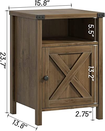 Catrimown Farmhouse Nightstand, Side Table End Table with Barn Door and Shelf, Modern Bed Side Table End Table, Rustic Nightstands Set for Bedroom, Living Room, Oak, 13.8D x 15.8W x 23.7H in - color: Oak