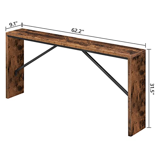 MAHANCRIS Console Table, 62.2" Long Sofa Table Behind Couch, Narrow Entryway Table, Farmhouse Dining Table with Angled Metal Frame, Industrial Console Table for Entryway, Rustic Brown CTHR15801Z - color: Rustic Brown, size: 62.2"L x 9.1"W x 31.5"H