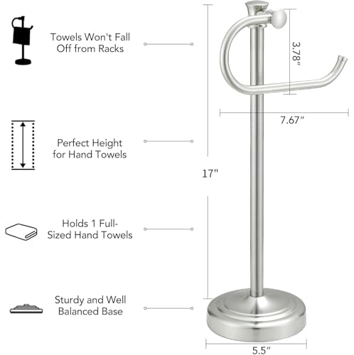Stand Hand Towel Holder, Countertop Towel Bar, Brushed Nickel | 17 Inch Bathroom Towel Hanger, Freestanding Vanity Counter Top Towel Holder, Towel Ring Hardware Accessories, Stainless Steel - color: Brushed Nickel