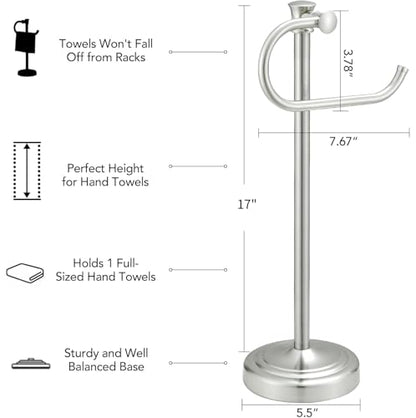 Stand Hand Towel Holder, Countertop Towel Bar, Brushed Nickel | 17 Inch Bathroom Towel Hanger, Freestanding Vanity Counter Top Towel Holder, Towel Ring Hardware Accessories, Stainless Steel - color: Brushed Nickel