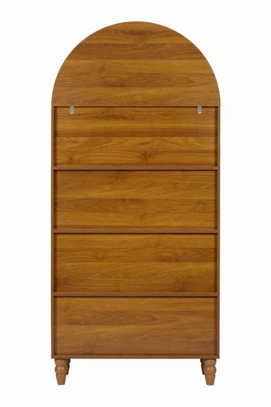 66.9" Tall Arched Display Cabinet with Hand-Carved Door and Shelves, 5-Tier Bookshelf Modern Farmhouse Arched Bookcase, Wooden Open Floor Arched Book Shelf for Living Room, Office, Walnut Finish - color: Walnut 66.9"