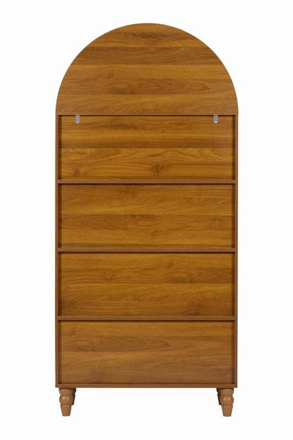 66.9" Tall Arched Display Cabinet with Hand-Carved Door and Shelves, 5-Tier Bookshelf Modern Farmhouse Arched Bookcase, Wooden Open Floor Arched Book Shelf for Living Room, Office, Walnut Finish - color: Walnut 66.9"