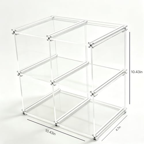 Open-Front Acrylic Desktop Display Case with Sturdy Aluminum Frame, Easy-Access Modular Clear Showcase with Removable Dividers, Transparent Organizer Rack for Perfume, Blind Boxes & Figures (4-Cube) - size: 4-Cube