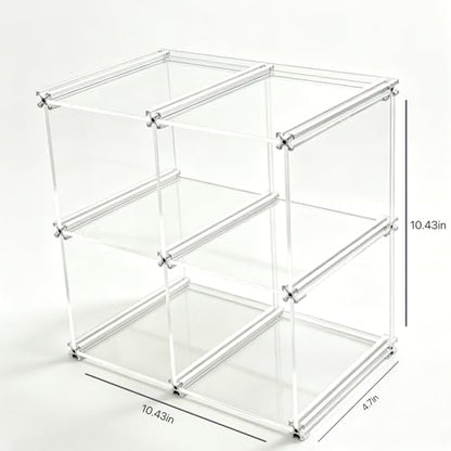 Open-Front Acrylic Desktop Display Case with Sturdy Aluminum Frame, Easy-Access Modular Clear Showcase with Removable Dividers, Transparent Organizer Rack for Perfume, Blind Boxes & Figures (4-Cube) - size: 4-Cube