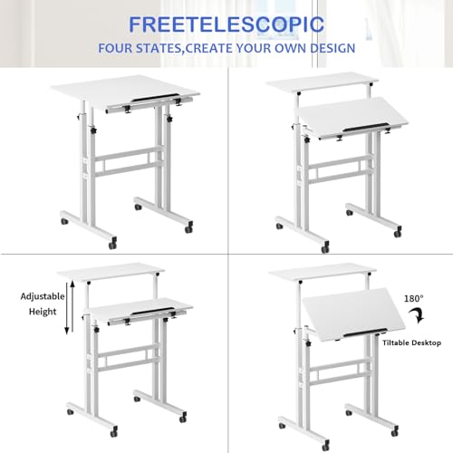 SogesHome Adjustable Laptop Desk Table 23.6inches Portable Laptop Table Computer Stand Desk Cart Tray Table, White - color: White-small Size, size: 23.6''