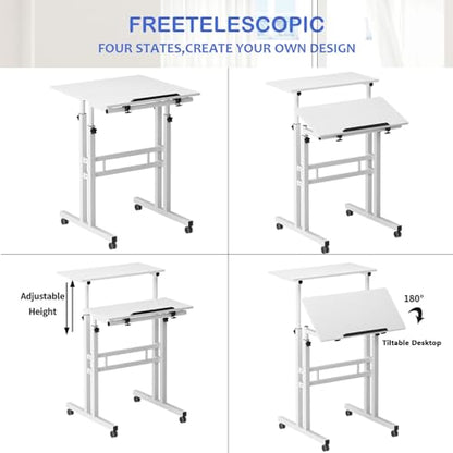 SogesHome Adjustable Laptop Desk Table 23.6inches Portable Laptop Table Computer Stand Desk Cart Tray Table, White - color: White-small Size, size: 23.6''
