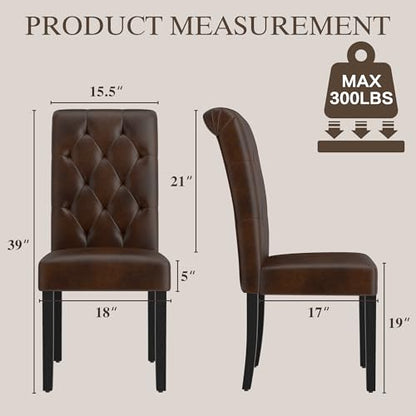 LSSBOUGHT Upholstered Dining Chairs Set of 4,Tufted Parsons Kitchen Chair with Solid Wood Legs, Modern PU Leather Side Chair for Dining Room/Restaurant(4pcs,Brown) - color: Brown-pu, size: Set of 4