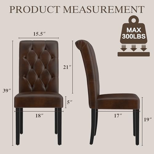 LSSBOUGHT Upholstered Dining Chairs Set of 6,Tufted Parsons Kitchen Chair with Solid Wood Legs, Modern PU Leather Side Chair for Dining Room/Restaurant(6pcs,Brown) - color: Brown-pu, size: Set of 6