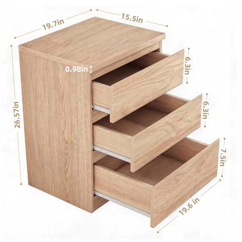 Nightstand with Drawers, Bedside Table with Drawers, Sofa Side Table Storage Cabinet, Night Stand for Bedroom Living Room (1, 3 Drawers Nature, 19.7" W×15.6" D×26.57" H) - color: 3 Drawers Nature