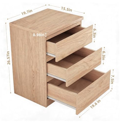 Nightstand with Drawers, Bedside Table with Drawers, Sofa Side Table Storage Cabinet, Night Stand for Bedroom Living Room (1, 3 Drawers Nature, 19.7" W×15.6" D×26.57" H) - color: 3 Drawers Nature