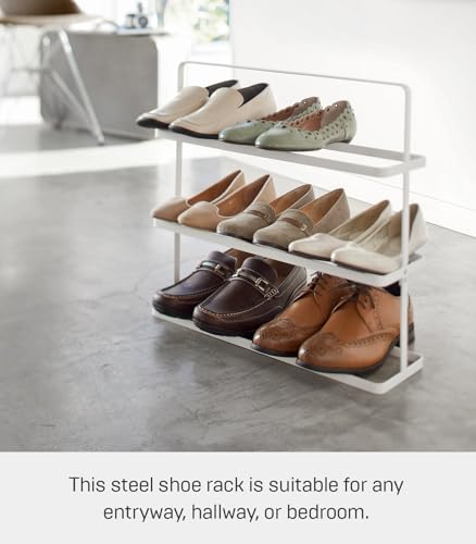 YAMAZAKI Home Tower Compact Modern Metal Shoe Rack - Short, 18" - Steel - Holds 6 To 9 Shoes - color: White, size: Wide, style: Modern