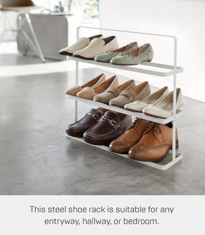 YAMAZAKI Home Tower Compact Modern Metal Shoe Rack - Short, 18" - Steel - Holds 6 To 9 Shoes - color: White, size: Wide, style: Modern