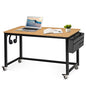 AHB 55" Rolling Computer Desk with 4 Smooth Wheels, Simple Style Mobile Writing Desk Home Office Study Table Movable Workstation with Metal Frame - color: Natural, size: 55"