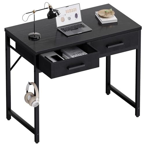 Pamray 32 Inch Small Computer Desk with 2 Drawers for Bedroom Study Writing Home Office Table for Small Spaces Black - color: Black, size: 32 Inch