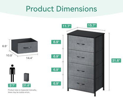 AODK Small Dresser for Bedroom with 4 Storage Drawers, Dark Grey | Dressers Chest of Drawers Fabric Dresser with Sturdy Steel Frame, Dressers for Closet with Wood Top - color: Dark Grey