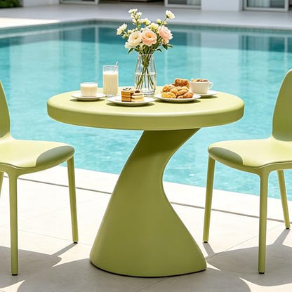16" Modern Z-Shaped Round Side Table, Matcha Green Accent End Table, Unique PE Small Coffee Table for Living Room Bedroom, No Assembly Indoor/Outdoor Nightstand - color: Dark Green-z