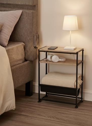Narrow End Table for Small Spaces - Slim Side Table with Magazine Holder,2 in 1 Design Narrow Coffee Table Living Room,Skinny Bedroom Nightstand Thin Side Magazine Table,Oak - color: Oak