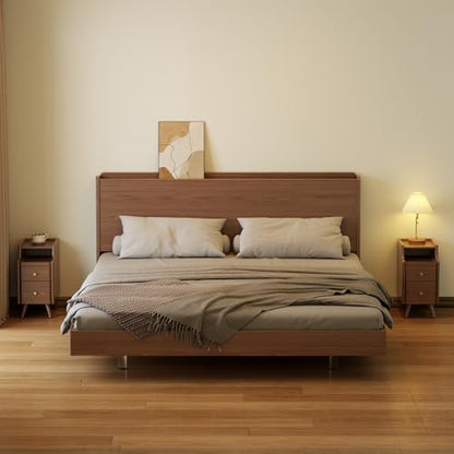 AQIMUELE Small Nightstand with Drawers, Solid Wood Bedside Table, Narrow Walnut Nightstand for Bedroom - color: 1 Pc(walnut), size: 15.74''D*11.81''W*19.68''H