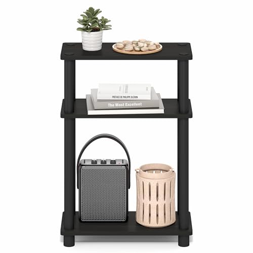 Furinno Turn-N-Tube Narrow Side Table, 3-Tier Rectangular Modern End Table with Storage Shelf, Slim Toolless Assembly Nightstand, Night Stand, Bedside Table, for Living Room, Bedroom, Espresso - color: Espresso/Black