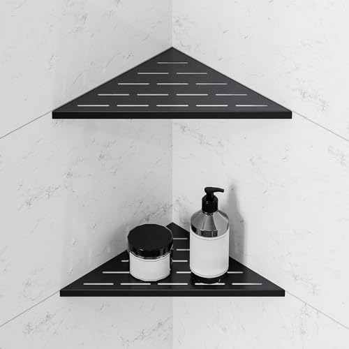 Corner Shower Shelf, 10 Inch Black 304 Stainless Steel Recessed Installation with Grout, No Drilling Required Tile Shower Shelf for Tiled Wall (2-Pack)