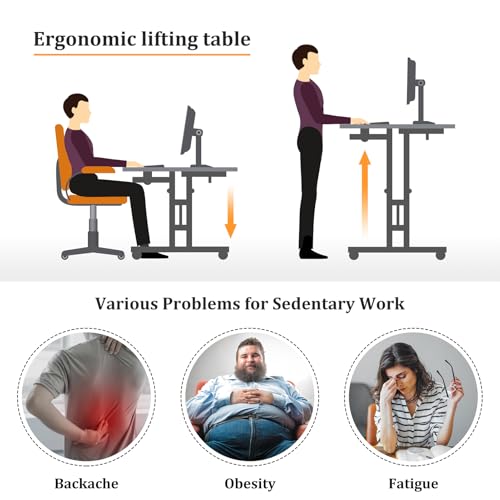Enayplon Small Standing Desk with Wheels, Mobile Stand Up Desk, Portable Standing Table on Wheels for Walking Pad, Rolling Computer Desk Adjustable Height, Tall Table - color: Brown