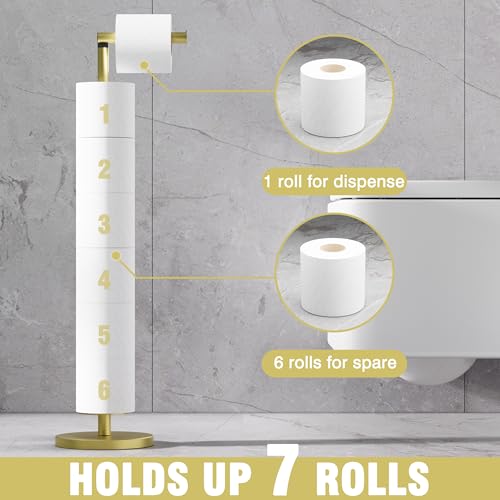 Toilet Paper Holder Stand 1 pc, Height Adjustable, Reserve Tissue for 6 Spare Rolls, Bathroom Storage, Rustproof with SUS304 Stainless Steel (Gold) - color: Gold