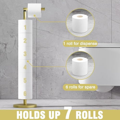 Toilet Paper Holder Stand 1 pc, Height Adjustable, Reserve Tissue for 6 Spare Rolls, Bathroom Storage, Rustproof with SUS304 Stainless Steel (Gold) - color: Gold