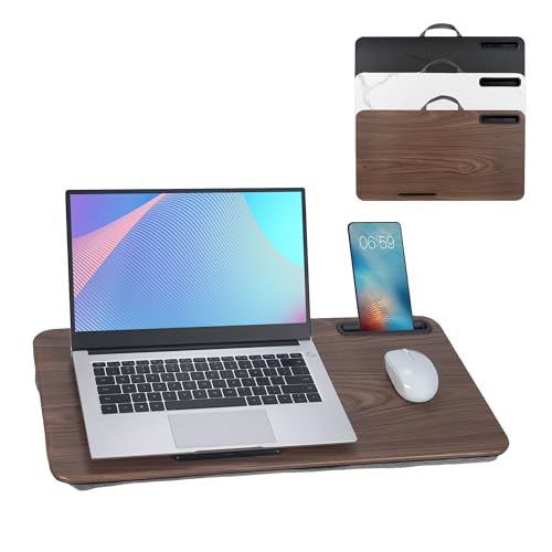 Portable Laptop Desk Fits Up to 16“ Laptops, with Tablet Slot, Built-in Cushion, Great for Home & Office,Lap Desk for Laptop,Lap Desk with Cushion (Brown, Large) - color: Brown, size: Large