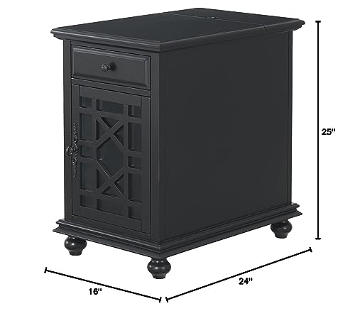 Martin Svensson Home Elegant Chairside End Table with Power — 24″W x 16″D x 25″H, Antique Black — Transitional Painted Accent Table with Flip-Top USB Charging, Drawer & Cabinet Storage - color: Antique Black