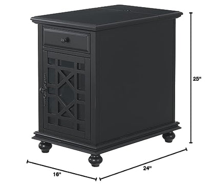 Martin Svensson Home Elegant Chairside End Table with Power — 24″W x 16″D x 25″H, Antique Black — Transitional Painted Accent Table with Flip-Top USB Charging, Drawer & Cabinet Storage - color: Antique Black