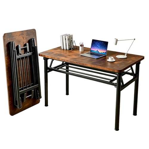 Folding Desk for Small Spaces, 39.4 Inch Foldable Computer Desk, No Assembly Required, Space Saving Portable Study Table for Compact Home Office, Bedroom, Dorm, Apartment, Brown - color: Frame：black/Board：rustic Brown, size: 39.4"*19.7"