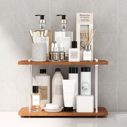 2-Tier Adjustable Height Bathroom Countertop Organizer | Perfect for bathroom counter, dresser, vanity, corner, sink & kitchen, holds skincare, makeup, perfume, spices, coffee goods