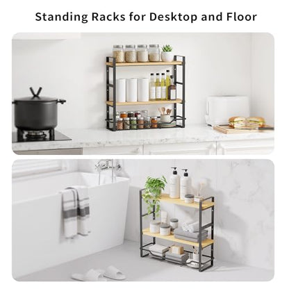 Bathroom Shelves Over Toilet Storage - 3 Tier Large Wall Mounted Shelves for Bathroom - Over Toilet Organizer - Adjustable Stand Shelf Rack for Kitchen Living Room - Black Oak