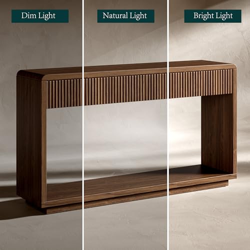 Evermagin 59'' Walnut Entryway Table with Drawers, Fluted Console Table, Mid Century Modern Sofa Table with Storage for Living Room, Entrance, Hallway - color: Walnut