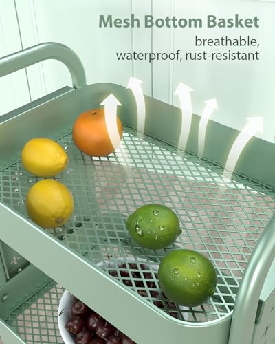 ALVOROG 3 Tier Rolling Cart with DIY Pegboards Metal Utility Cart with Wheels Handles Baskets Hooks, Storage Cart for Office Kitchen Bathroom(Green) - color: Green