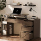 Farmhouse Lift Top Desk: Rustic Wood Standing Desk with 3 Drawers & Open Storage Shelves, Adjustable Height, White & Brown Home Office Computer Desk for Work, Study, Writing (Natural Walnut) - color: Natural Walnut