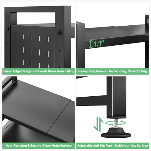 Microwave Stand, 3-Tier Expandable(17.4"- 27.4") Heavy Duty Adjustable Shelf Microwave Oven Rack, Kitchen Countertop Organizer and Storage with 9 Hooks & Cutting Board Holder, Holds up 180 lbs, Black - style: 3 Tier-Black
