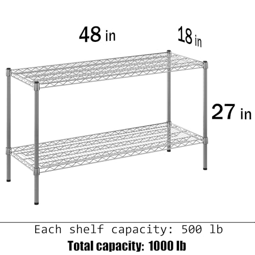 18" Deep x 48" Wide x 27" Height Wire Shelving Kit | 2-Tier | NSF Commercial Storage Rack Unit - size: 18" Deep x 48" Wide