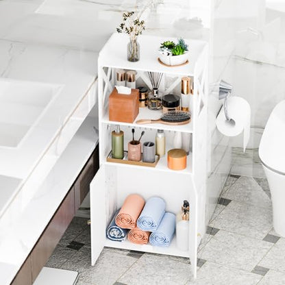 Bathroom Storage Cabinet, Freestanding Bathroom Organizers with Open Storage, Kitchen Pantry Cabinet with Doors, Floor Shelf with Door & Shelves White