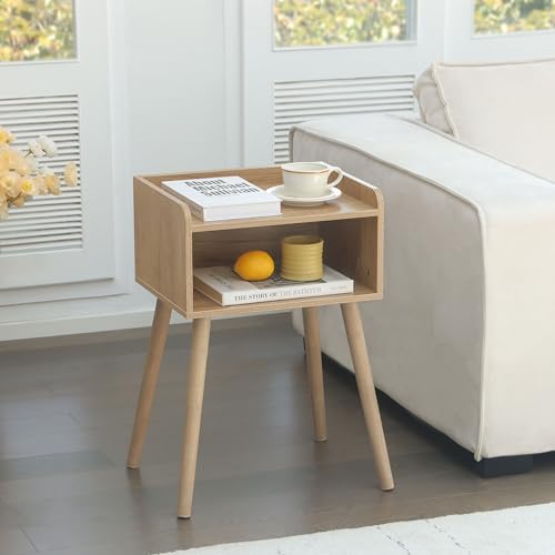 MaxSmeo Nightstand, Mid Century Modern Side Table Bedroom with Storage, Small End Bedside Table with Solid Wood Legs for Living Room, Office Small Spaces (Rustic Walnut) - color: Rustic Walnut