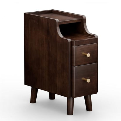 Nightstand, Pre-Assembled, 19.7“H Solid Wood Night Stand with 2 Drawers, Open Sliding Shelf, Mid Century Modern Small Bedside Table for Bedroom, Black Walnut 8" - color: Black Walnut, size: 8"
