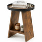 Round End Table with Tray Top, 2-Tier Rustic Side Table with Storage Shelf, Modern Farmhouse Industrial Wood Nightstand for Living Room, Bedroom, Small Spaces (Rustic Brown) - color: Rustic Brown