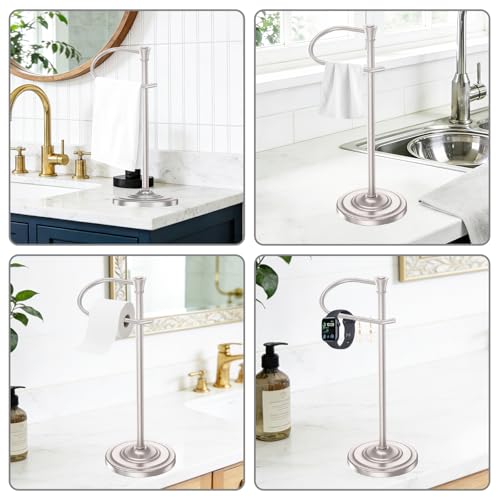 Nickel Bath Hand Towel Holder Stand,Stainless Steel 16 Inch Free Standing Towel Rack,Heavy Weight Towel Bar for Bathroom Vanity Countertop &Kitchen - color: Nickel
