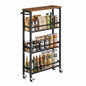 Pipishell Slim Storage Cart with Wheels - 4 Tier Rolling Kitchen Storage Cart with Handle and Wood Top, Metal Slim Bathroom Cart for Laundry Room, Bathroom, Kitchen, Narrow Space, Black & Rustic Brown - size: 5.3 in