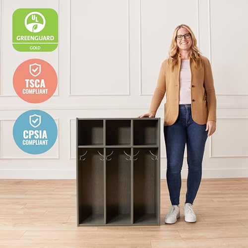 ECR4Kids Streamline 3-Section Toddler Coat Locker with Cubby Storage, Kids Furniture, Grey Wash - color: Grey Wash