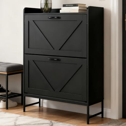 Shoe Cabinet with 2 Flip,Shoe Cabinet Storage,Shoe Organizer Cabinet,Black | Hidden Wood Shoe Cabinet,reestanding Shoe Rack Cabinet for Entryway Hallway - color: Black